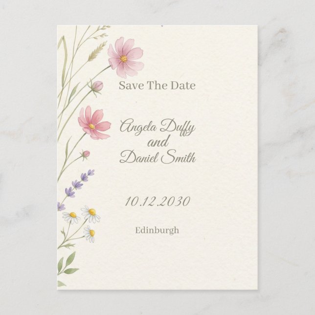 Carte Postale Faire part de fleurs sauvages pastel (Devant)