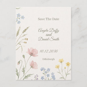 Carte Postale Faire part de fleurs sauvages pastel