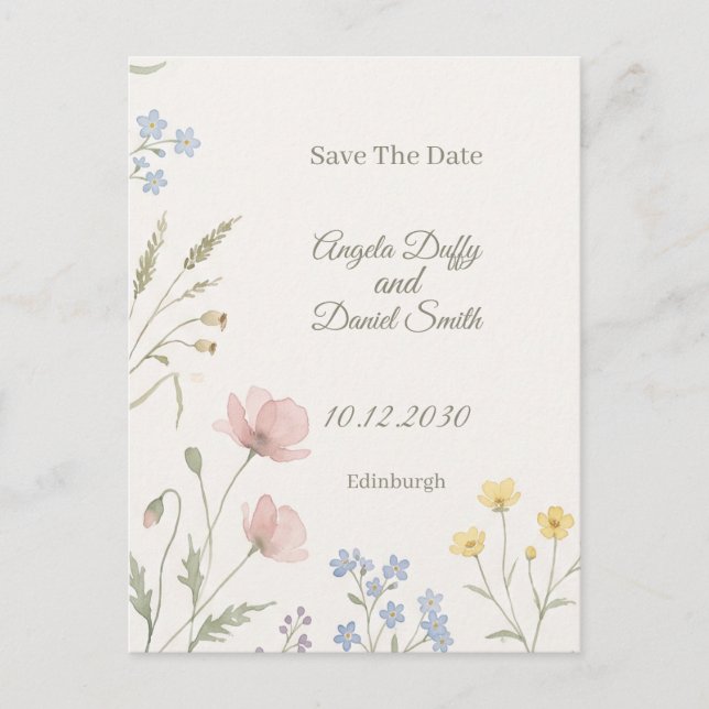 Carte Postale Faire part de fleurs sauvages pastel (Devant)