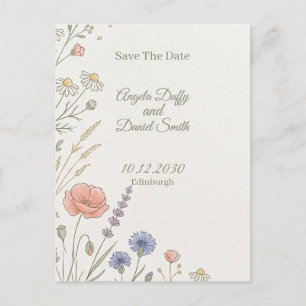 Carte Postale Faire part de fleurs sauvages pastel