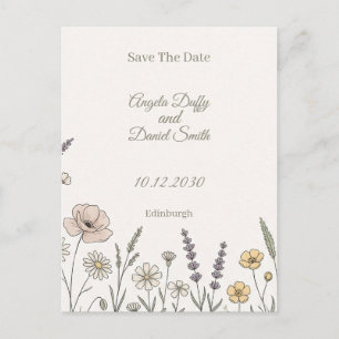 Carte Postale Faire part de fleurs sauvages pastel