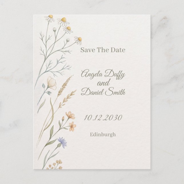 Carte Postale Faire part de fleurs sauvages pastel (Devant)