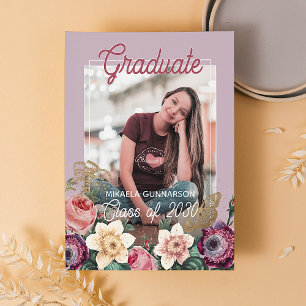 Carte Postale Faire-part de graduation de Boho floral rose pâle
