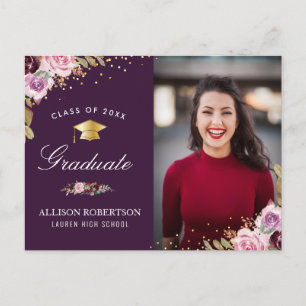 Carte Postale faire-part de graduation de la photo florale viole