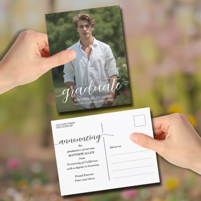 Carte Postale Faire-part de graduation de script (Graduate script photo postcard graduation announcements)
