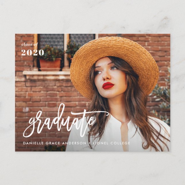 Carte Postale faire-part de graduation de script de brosse et in (Devant)