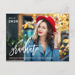 Carte Postale Faire-part de graduation de script de brosse uniqu