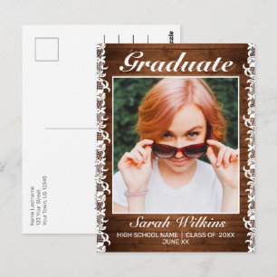 Carte Postale Faire-part de graduation en bois rustique et dente