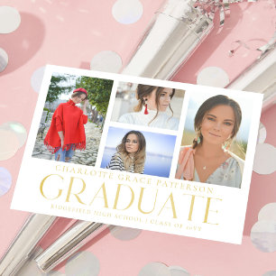 Carte Postale Faire-part de graduation multi-photo de script sim