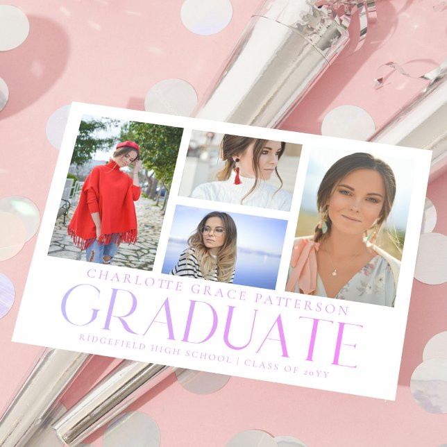 Carte Postale Faire-part de graduation multi-photo de script sim (Créateur téléchargé)