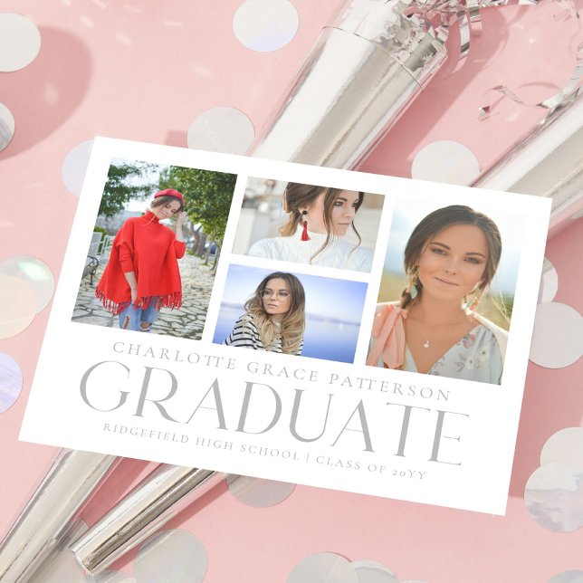 Carte Postale Faire-part de graduation multi-photo de script sim (Créateur téléchargé)