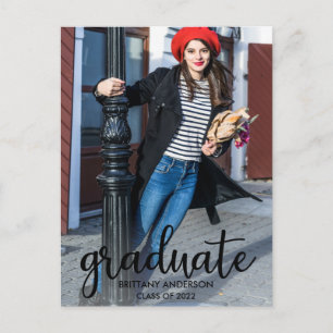 Carte Postale Faire-part de graduation photo de script moderne