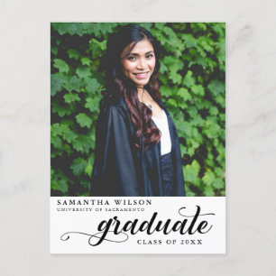 Carte Postale Faire-part de graduation photo de script moderne
