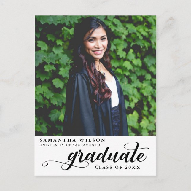 Carte Postale Faire-part de graduation photo de script moderne (Devant)