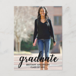 Carte Postale Faire-part de graduation photo de script moderne