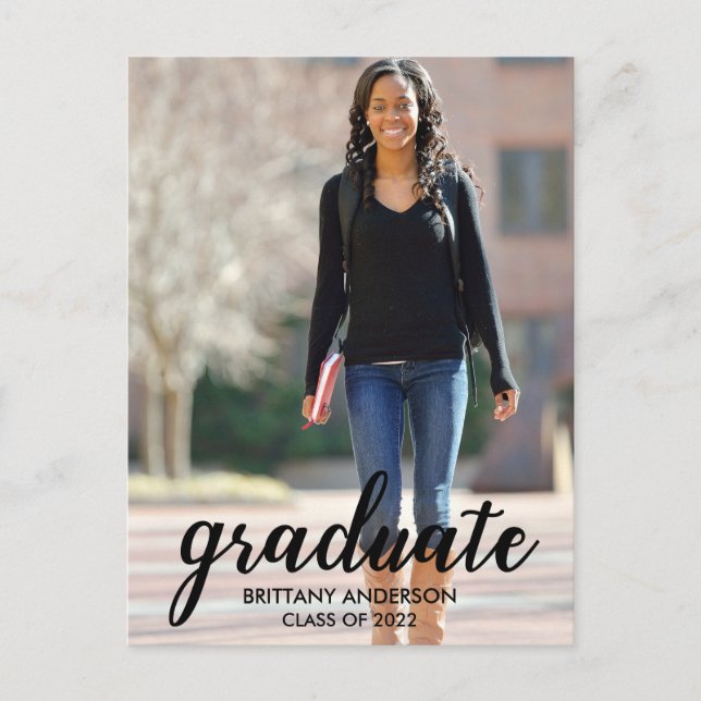 Carte Postale Faire-part de graduation photo de script moderne (Devant)