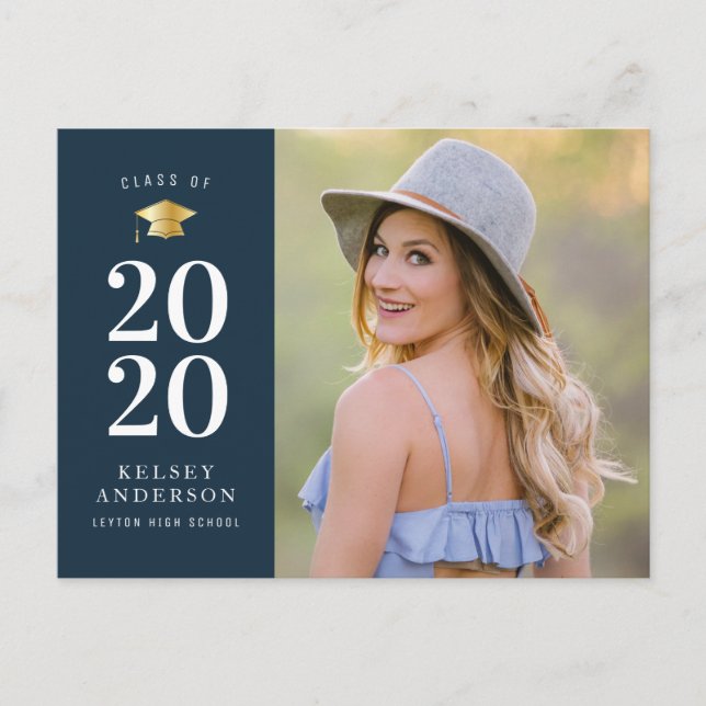 Carte Postale faire-part de gris photo bleu unique (Devant)