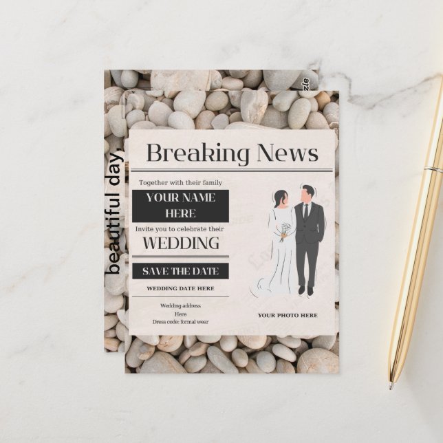 Carte Postale faire-part de mariage (Devant/Arrière en situation)