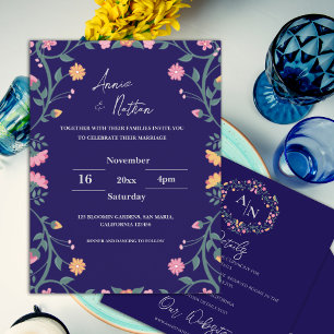 Carte Postale Faire-part de mariage à cadre floral très complexe