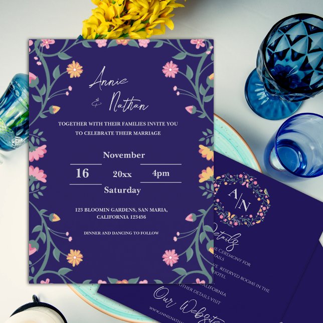 Carte Postale Faire-part de mariage à cadre floral très complexe (Pretty Intricate Floral Frame Wedding Invitation Postcard)