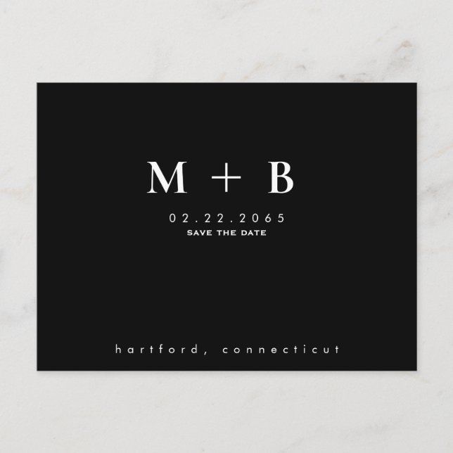 Carte Postale Faire-part de mariage à initiales simples noires a (Devant)