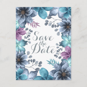 Carte Postale Faire-part de mariage à l'aquarelle bleue poussiér