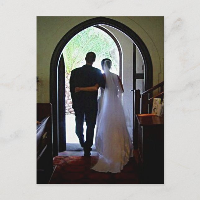 Carte Postale Faire-Part de Mariage à l'Église de Jeunes Mariés (Devant)