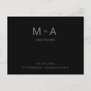 Carte Postale Faire-part de mariage à monogramme noir et or