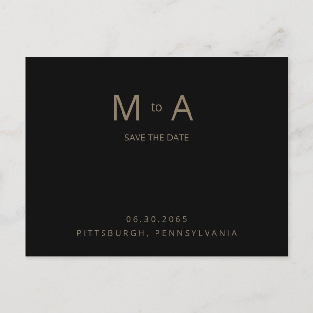 Carte Postale Faire-part de mariage à monogramme noir et or (Devant)