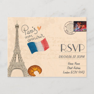 Carte Postale Faire-part de mariage à thème Parisien avec photo