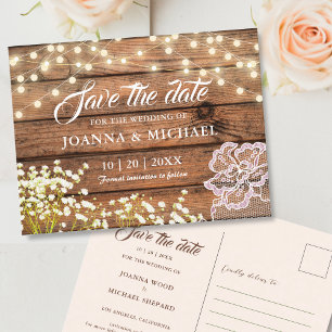 Carte Postale Faire-part de mariage avec guirlandes lumineuses e