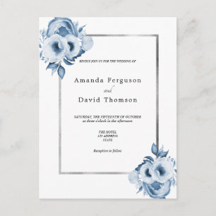 Carte Postale Faire-part de mariage bleu bleu foncé blanc