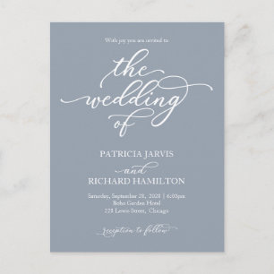 Carte Postale Faire-part de mariage bleu poussiéreux calligraphi