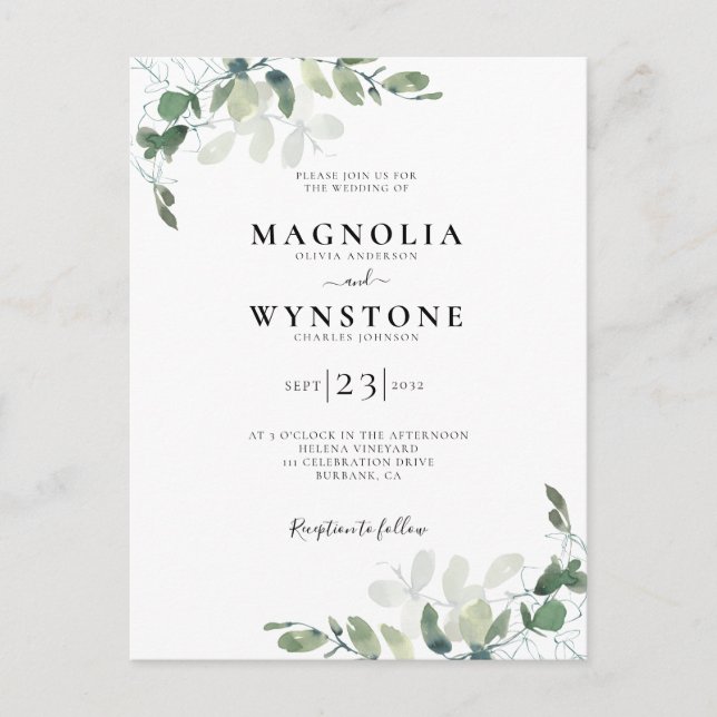Carte Postale Faire-part de mariage botanique d'Eucalyptus (Devant)