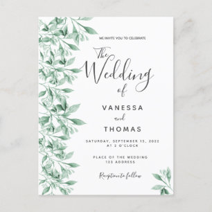 Carte Postale Faire-part de mariage botanique vert vert vert