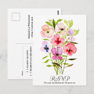 Carte Postale Faire-part de mariage bouquet floral aquarelle col