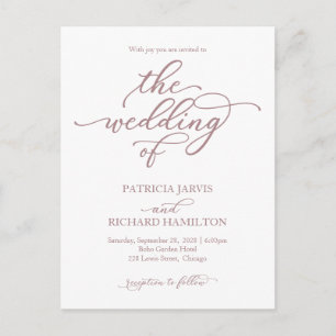Carte Postale Faire-part de mariage calligraphié élégant rose go