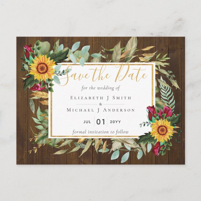 Carte Postale Faire-part de mariage champêtre avec des roses de  (Devant)