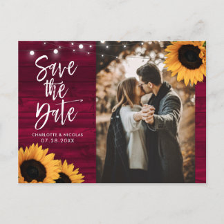 Carte Postale Faire part de mariage champêtre burgundy avec phot