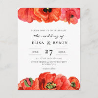 Faire-part de mariage d'aquarelle de pavot rouge