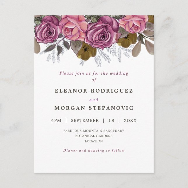 Carte Postale Faire-part de mariage de bordure rose rose moderne (Devant)