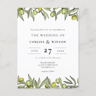 Carte Postale Faire-part de mariage de branche Olive moderne