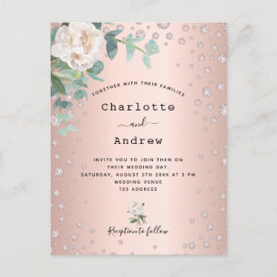 Carte Postale faire-part de mariage de diamants rose en or