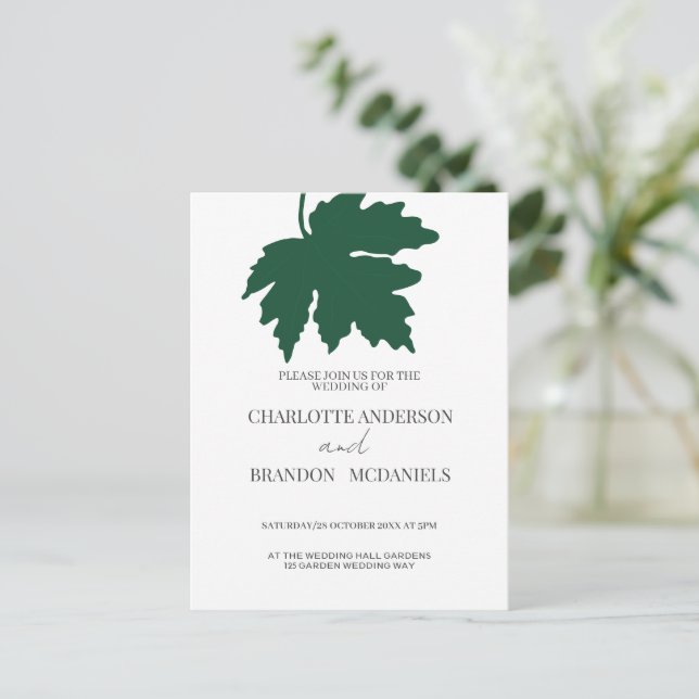 Carte Postale Faire-part de mariage de feuille d'érable verte fr (Debout devant)