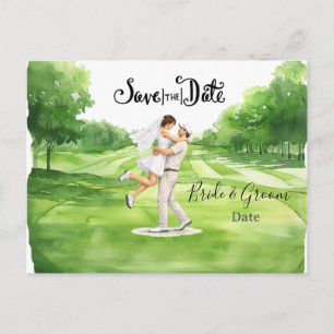 Carte Postale Faire part de mariage de golf Mariée et Marié à co