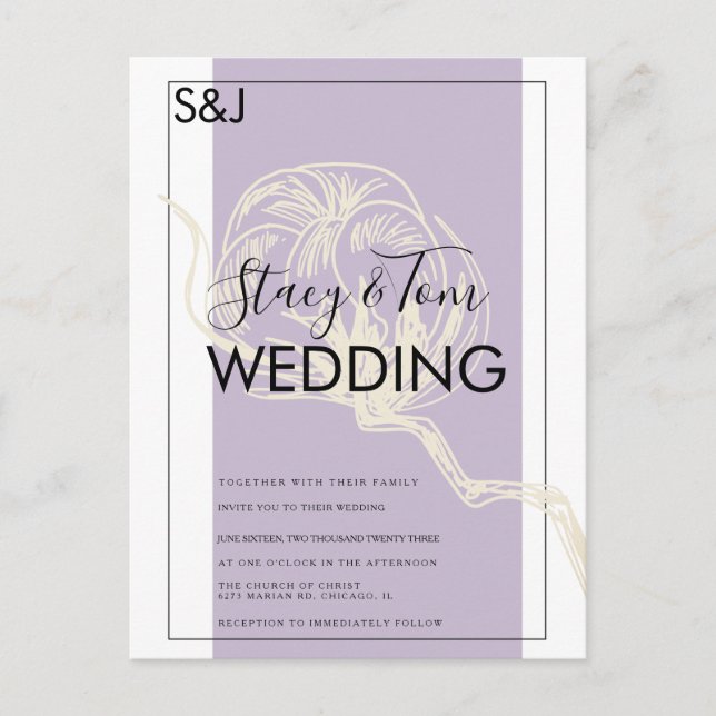 Carte Postale Faire-part de mariage de lavande Plante en coton b (Devant)