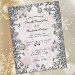Carte Postale Faire-part de mariage de Noël magique en argent d'