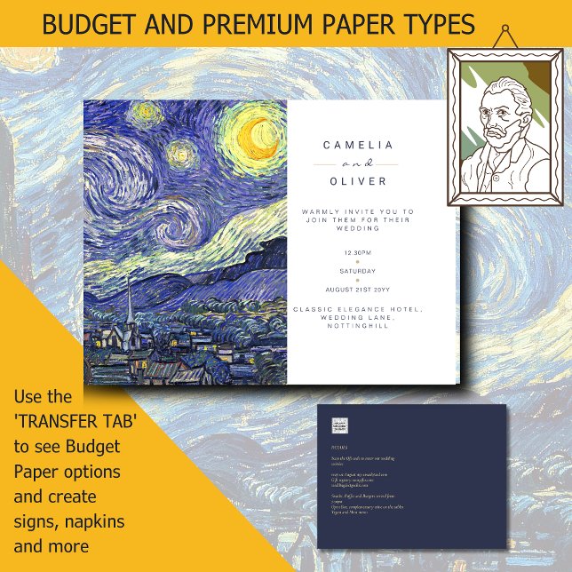 Carte Postale Faire-part de mariage de nuit Van Gough Starry (Van Gough Starry Night Wedding Invitations)