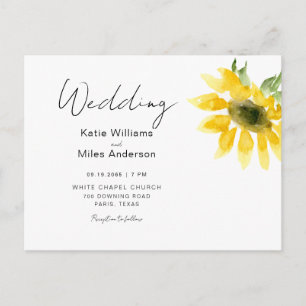 Carte Postale Faire-part de mariage de tournesol simple Watercol