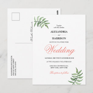Carte Postale Faire-part de mariage de verdure tropicale moderne